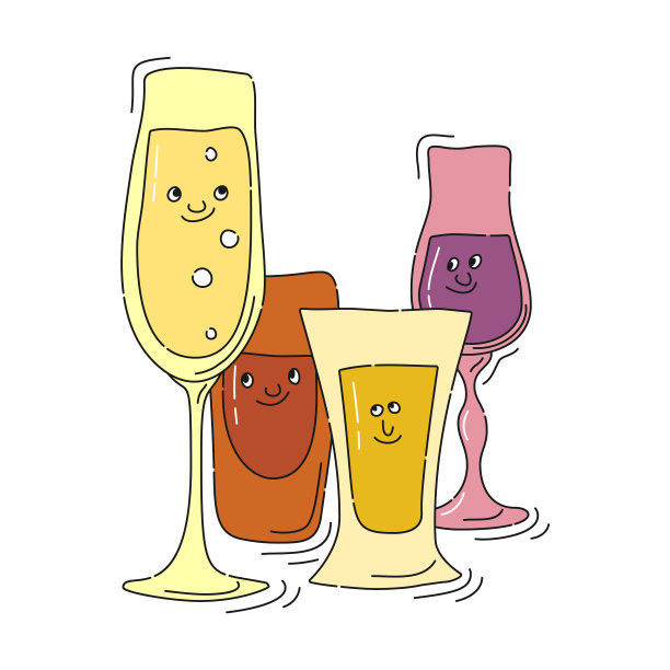 香槟朗姆酒龙舌兰酒酒杯与微笑图片下载