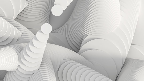 抽象创意现代参数化白光三维立体背景。一个复杂的几何圆角体切割成许多零件的成形步骤。三维演示图片下载