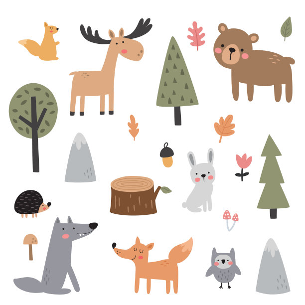 一套可爱的森林动物的孩子图片下载
