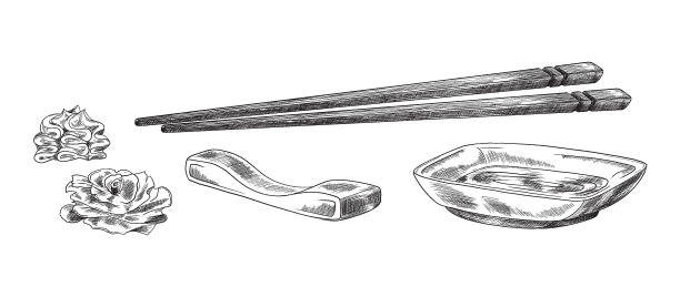 日本风格的寿司棒设置图片下载