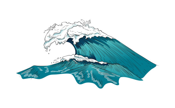 巨大的暴风雨的大海或海浪素描颜色图片下载