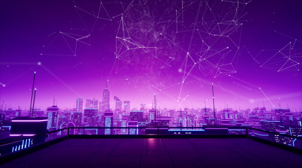 霓虹灯城市连接，3d渲染图片下载