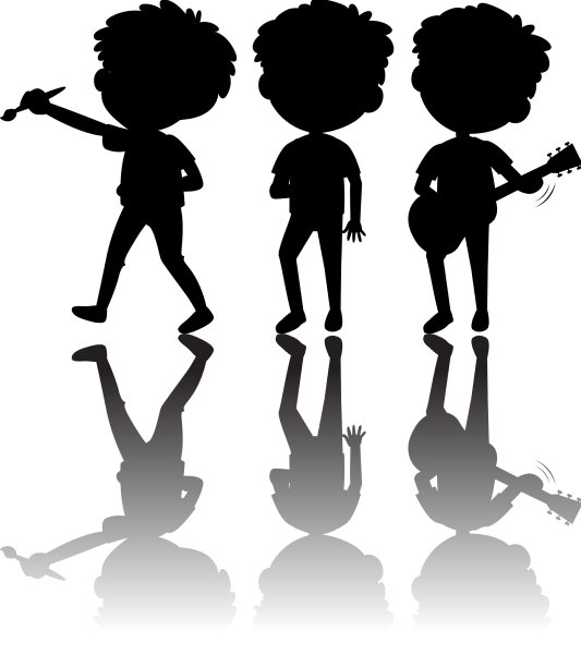 一组对白色有反射作用的孩子剪影图片下载