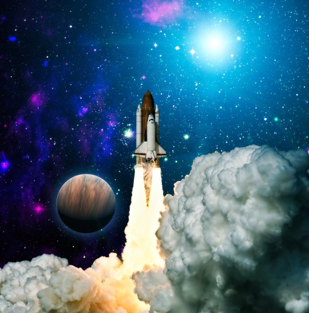 航天飞机发射恒星的背景。宇宙飞船的科幻元素。图片元素由美国宇航局提供图片下载