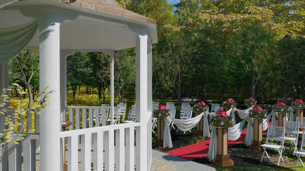 美丽花园婚礼仪式活动3d插图图片下载