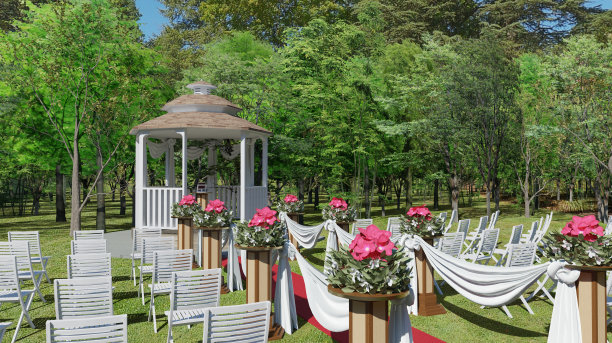 美丽花园婚礼仪式活动3d插图图片下载