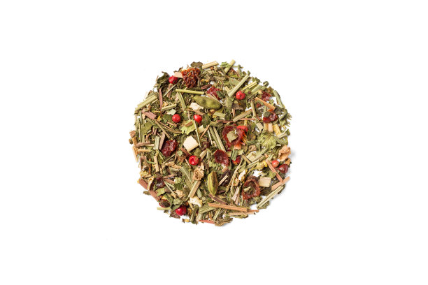 散叶柠檬草茶与草本和水果分离在白色图片下载