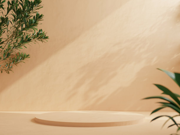 在奶油色背景上展示产品的样板圈讲台。图片下载