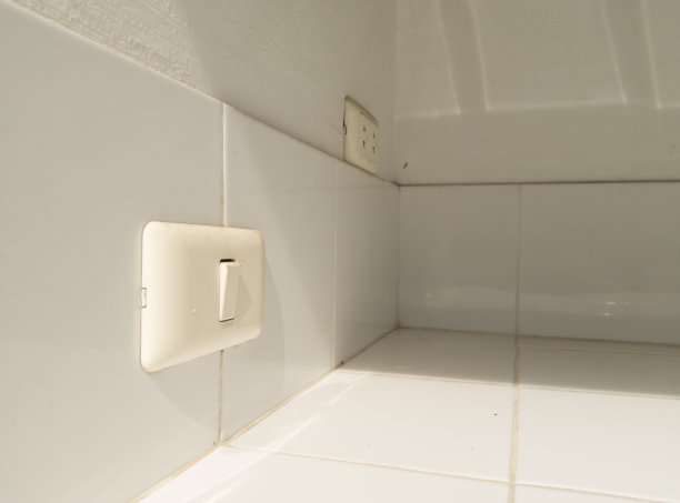 电灯开关和插座安装在房子的白墙上。图片下载