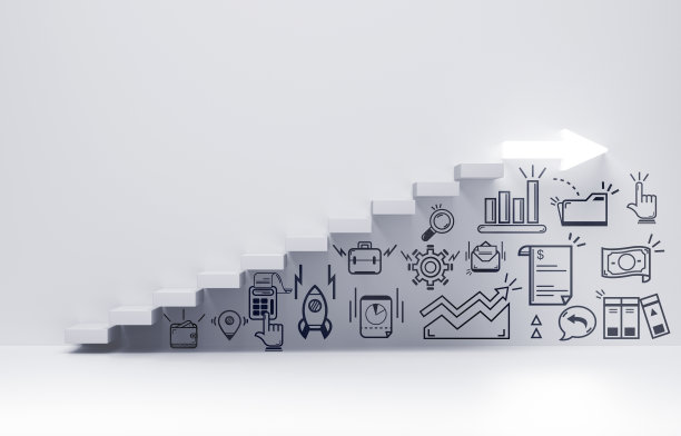 楼梯上有商业图标，上升楼梯上有箭头。图片下载