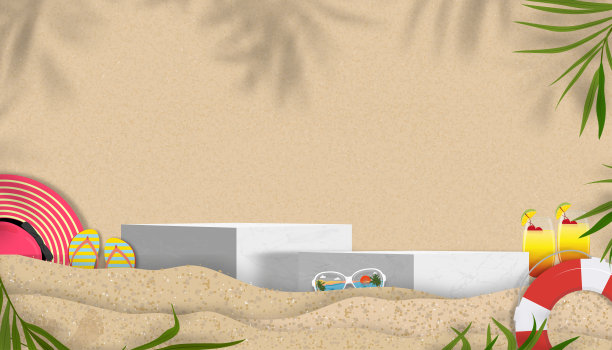 沙滩纹理背景与棕榈叶阴影和脚印的人的脚，矢量插图背景褐色沙滩沙丘赤脚为夏季旗帜的背景。图片下载