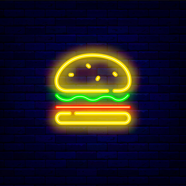 汉堡氖图标。小吃店招牌。快餐会徽。简单的设计。发光的标志。矢量图图片下载