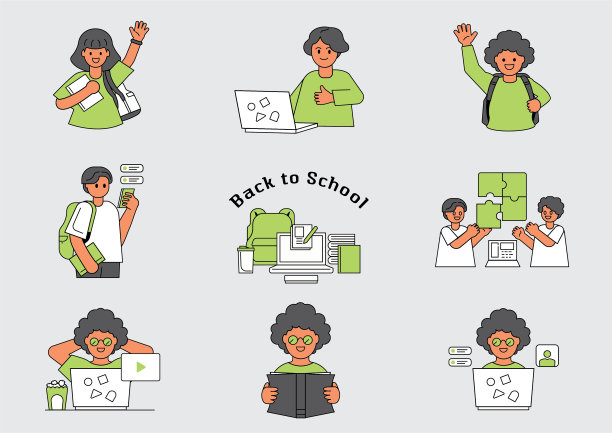 回到学校学生角色(彩色线)图片下载