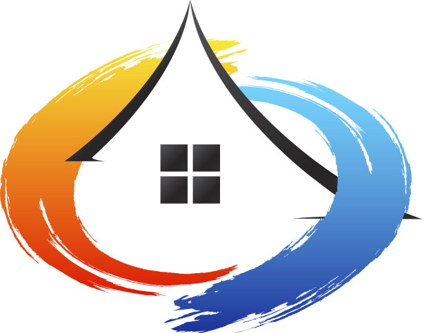 房子空调红色和蓝色波房子图片下载