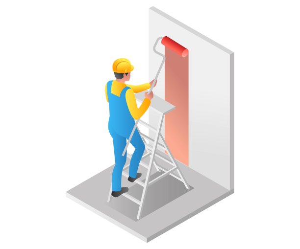 平面等距插图的概念。粉刷墙壁的人图片下载