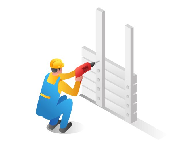 平面等距插图的概念。人钻铁杆图片下载