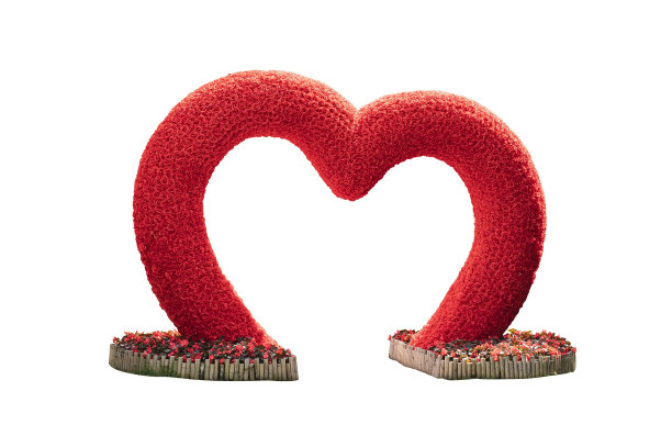 美丽的红色圆形婚礼拱门上装饰着白色的花朵图片下载