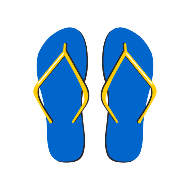 蓝拖鞋配黄带子。拖鞋孤立在白色背景。向量。图片下载