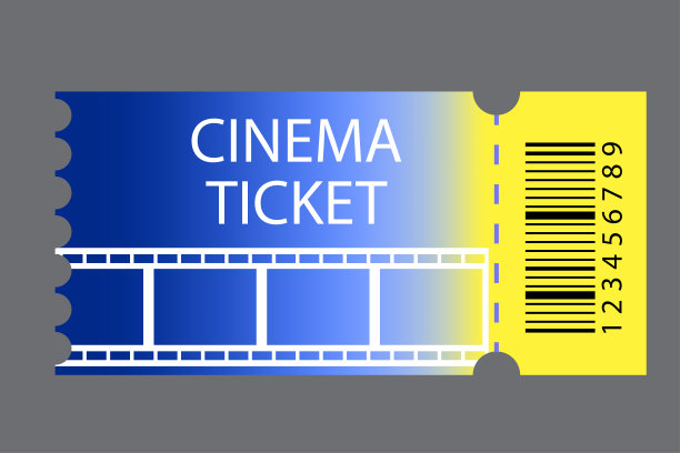 复古的蓝黄电影票。电影,电影。旧的设计。矢量插图。股票的形象。图片下载