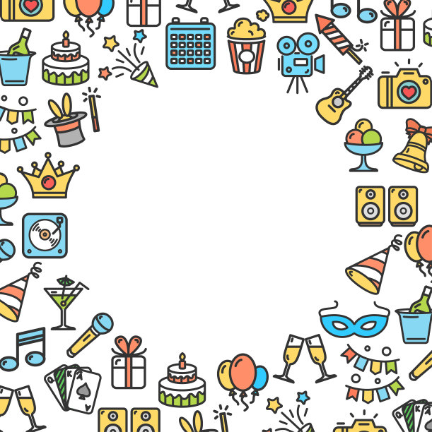 派对概念背景与细线图标。向量图片下载