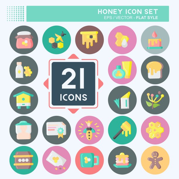 图标设置蜂蜜。适合蜜蜂农场使用。平的风格。简单的设计可编辑。设计模板向量。简单的说明图片下载