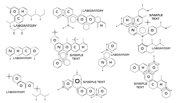 分子化学式符号结构图形向量。科学实验室简单图标几何形状的信息图形设计矢量。图片下载