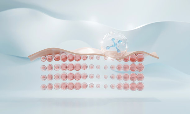 科学化妆品，3D胶原血清和维生素透明质酸护肤液，化妆品广告背景。图片下载