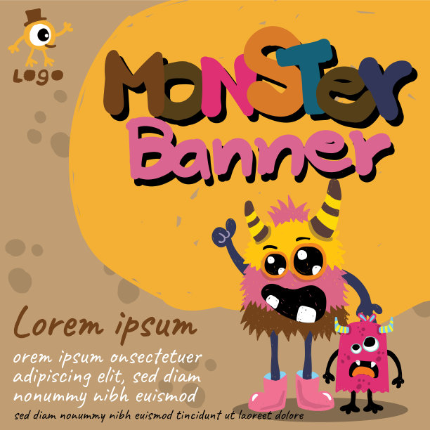 横幅怪兽外星人可爱彩色快乐的微笑图片下载