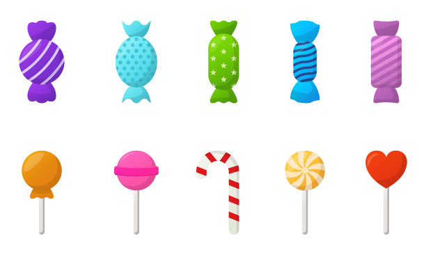 收集可爱的彩色美味糖果在白色图片下载