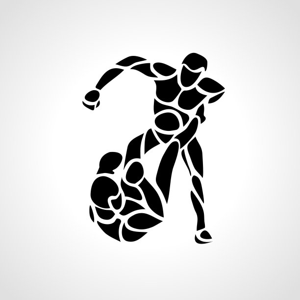 综合格斗选手的圆形象形或标志拳击图标图片下载