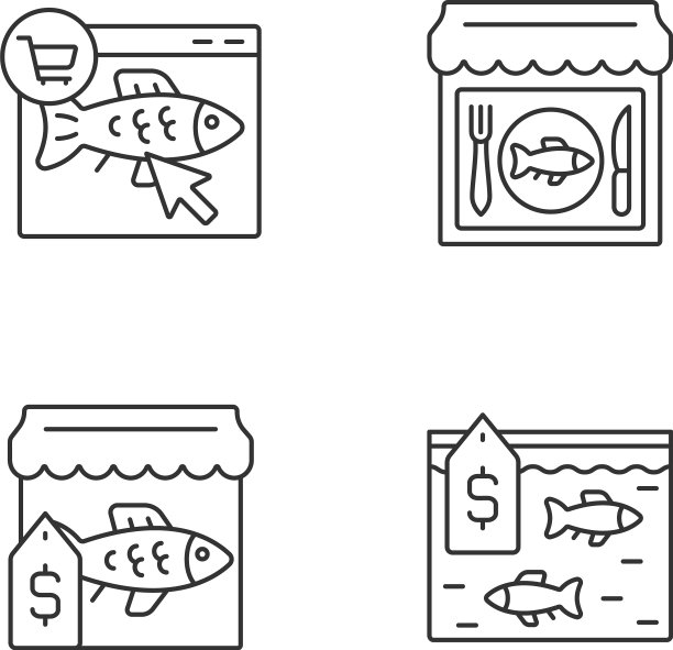 销售海产产品线性图标集图片下载