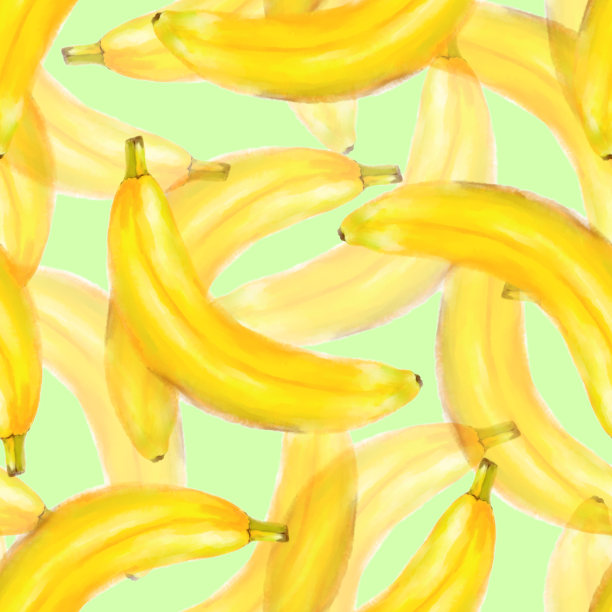 多汁的香蕉无缝图案。明亮的水彩风格的夏季设计。图片下载