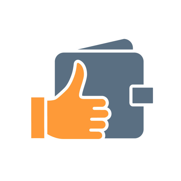 钱包与拇指向上，像彩色图标。财务安全，金钱保险象征图片下载