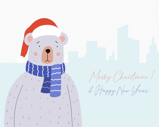 圣诞快乐贺卡可爱的熊在蓝色图片下载