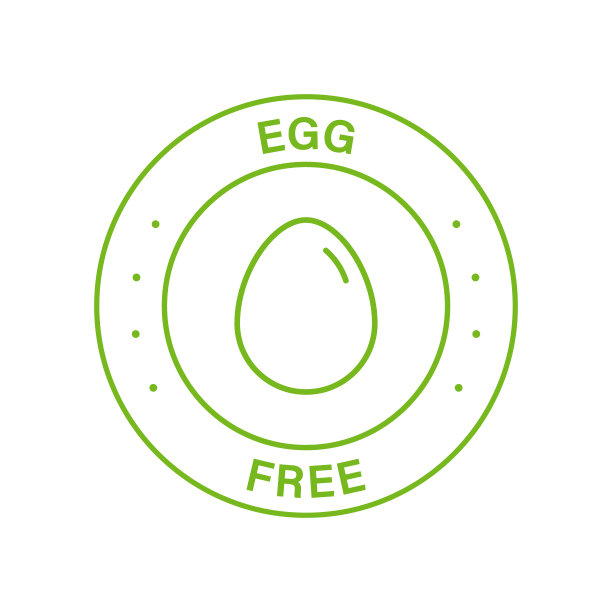 鸡蛋牧场免费绿圈邮票。没有鸡有机鸡蛋线图标。无鸡蛋过敏产品的素食标签。保证安全的饮食标志。免费鸡蛋轮廓标志。孤立的矢量图图片下载