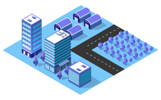 城市城区地图等距车辆三维插图建筑图片下载