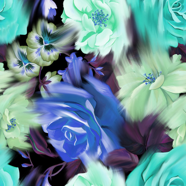 涂花无缝图案。大的模糊的玫瑰花蕾。夏季装饰花束。动态植物纹理时装设计打印，纺织。图片下载