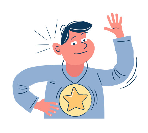 一个获奖的人的漫画。实现目标的概念。自豪的成就。图片下载