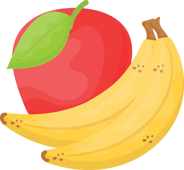 苹果和香蕉概念，有机新鲜水果矢量颜色图标设计，烹饪早餐符号，早餐菜肴标志，餐厅或咖啡馆菜单股票插图图片下载