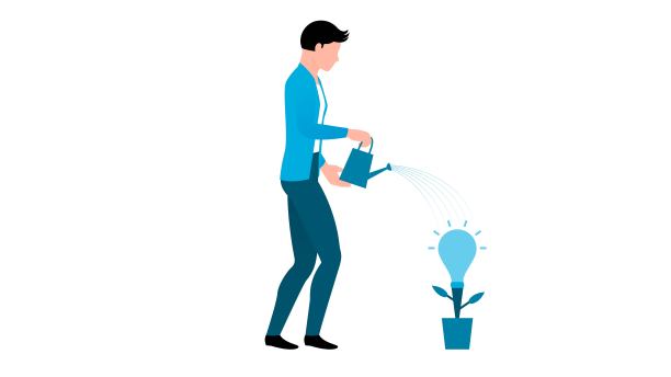 男人给水球茎形状的植物，商业人物矢量插图在白色背景。图片下载