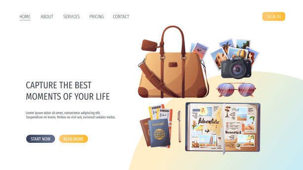 旅行袋、护照、机票、相机、旅行日志。图片下载