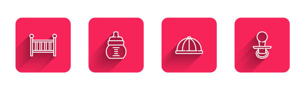 设置线婴儿床、摇篮、奶瓶、帽子和假人图片下载