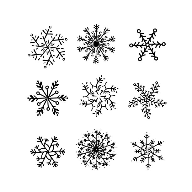一套雪花图标涂鸦黑色对白色图片下载
