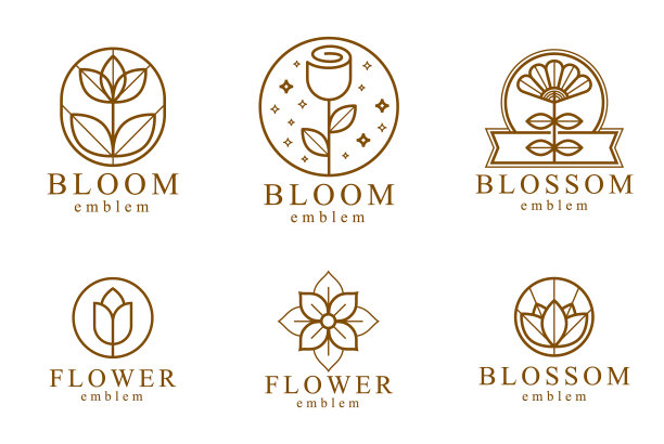 花在几何线性风格的标志集图片下载