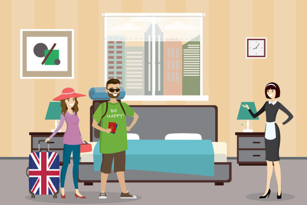 带着行李的游客和旅馆服务员图片下载