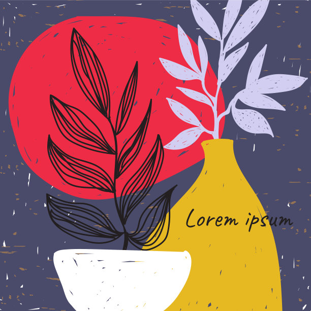 现代抽象艺术旗帜花叶花瓶花盆图片下载