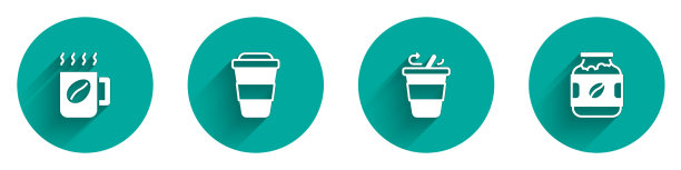 设置咖啡杯和瓶子图标图片下载
