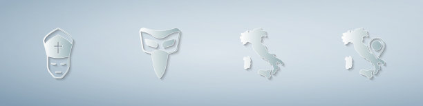 设置罗马教皇嘉年华面具和意大利地图纸图片下载