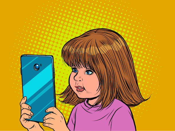 小女孩和智能手机上网交流图片下载