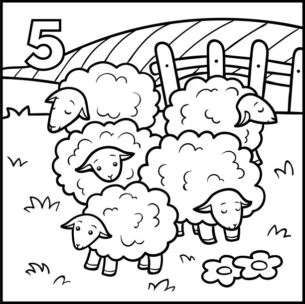 五只羊涂色书图片下载